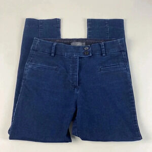 Dark wash high waist tapered leg solid blue split hem elastic waist jeans sz 8